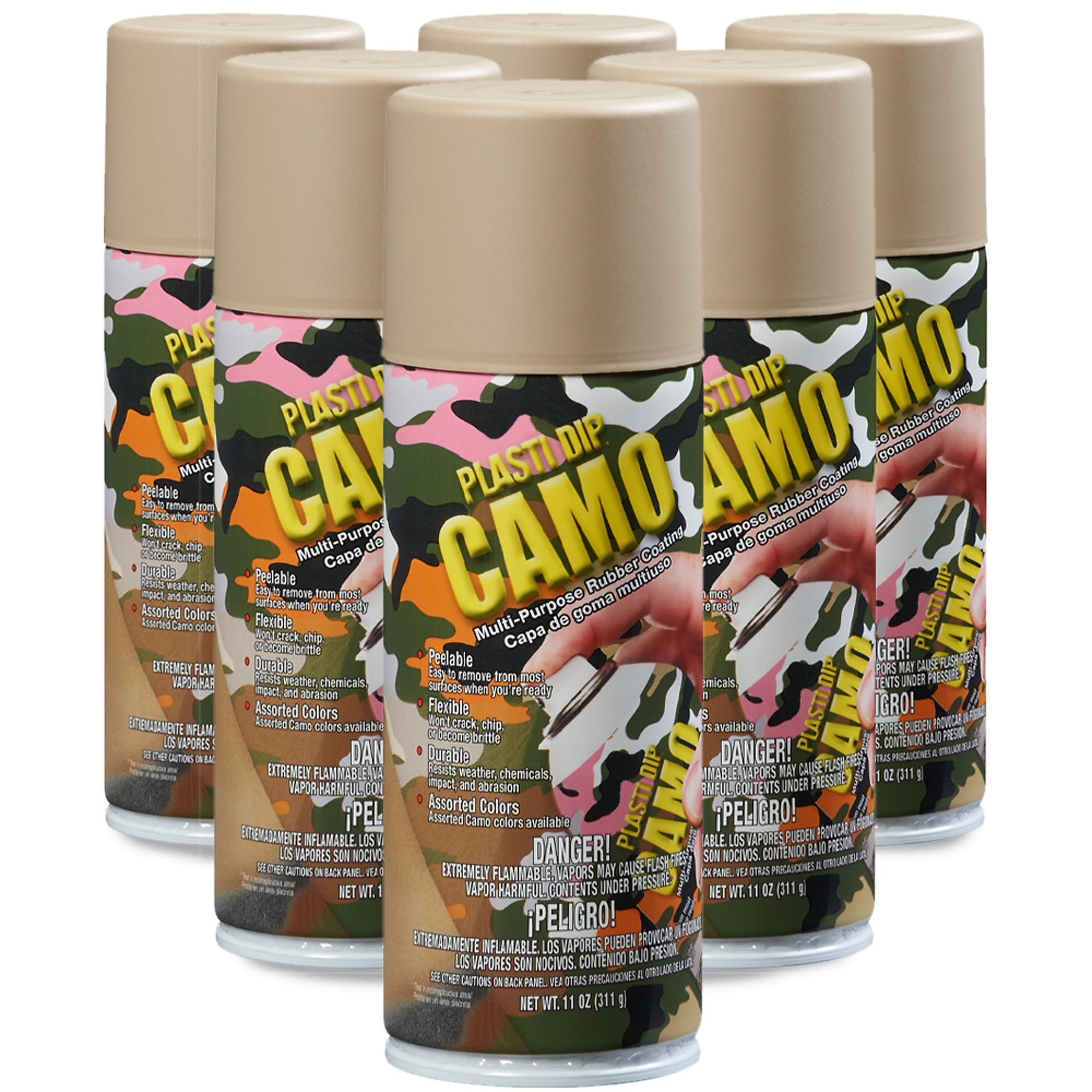 Plasti Dip Camo Spray — 11 Oz., Tan, Flexible Protective Rubber Coating, 6 Pk, Model# 11215-6